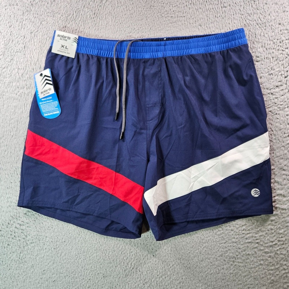 NWT‎ Solaris Active Track Shorts Men XL Inseam 6" Athletic - No Liner Blue Red